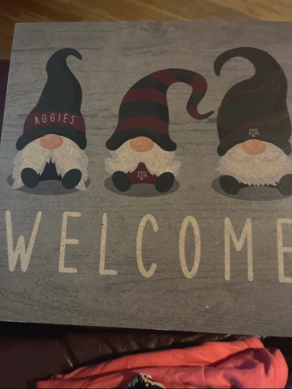 Taggies Maroon & Gray Welcome Gnome Door Mat